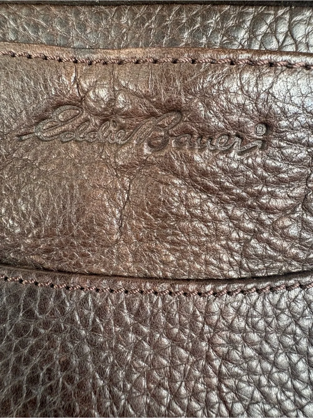 Eddie Bauer Dark Brown Pebbled Leather Messenger Tote